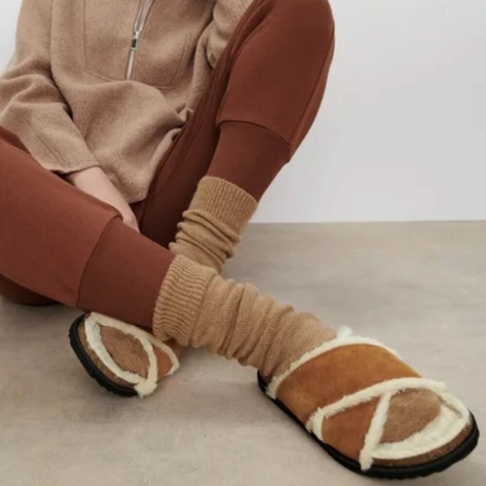 ZARA Faux Fur Lined Leather Slide Sandals